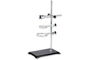 Chiloskit Chemistry Laboratory Stand Set, with Support Stand (21x14cm), 2 Retort Rings (Dia. 5cm/7.3cm), Rod (Length 40cm) and Flask Clamp