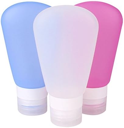 MissofSweet Portable Soft Silicone Travel Bottles Organizers Leak Proof,Squeezable Essentials Cosmetics Toiletry Lotion Empty Bottles,BPA FREE Pack of 3 (3oz Pink + Blue +White)