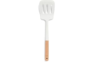 Yum Asia Płaska szpatułka premium z uchwytem z drewna bukowego i silikonem premium (lód biały, Łopatka szczelinowa)