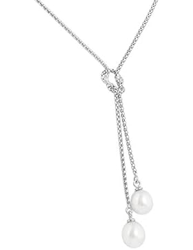 Bella Donna Damen- Collier 925 Silber 2 SW-ZP 7,5-8 mm Tropfen weiß