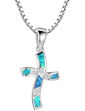 Arco Iris Schmuck Damen-Halskette mit Anhänger Kreuz Sterling Silber mit Blauer Opal und Zirkonia 45 cm