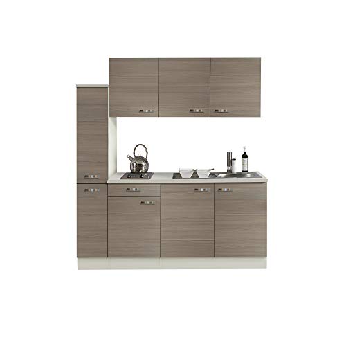 Singleküche TOLEDO | Miniküche mit Elektro-Kochfeld und Spüle | Breite 180 cm | Pinie Nougat/Champagner