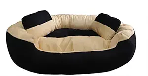 Hiputee Ultra Soft Reversible Fleece/Velvet Bed for Dog and Cat with 2 Extra Pillows (Extra Small, Cream Black)
