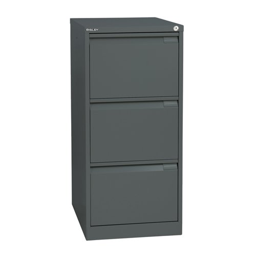Bisley BS3E Filing Cabinet Flush-front 3-Drawer W470xD622xH1016mm Anthracite Grey 1633-aa3