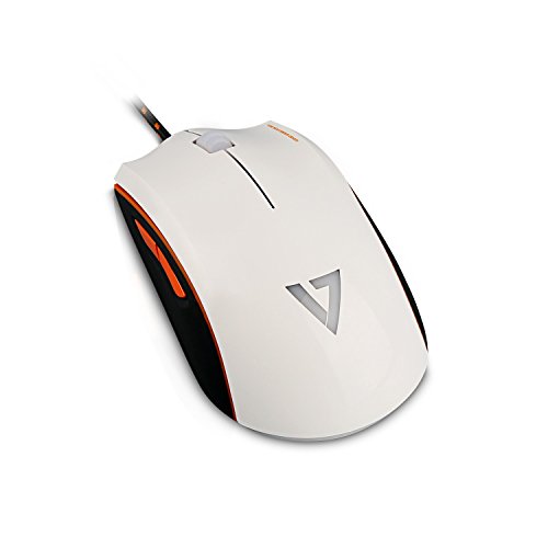 V7 Mouse para Juegos Profesional con 6 Botones autoprogramables - Ratón (Mano Derecha, Óptico, USB, 4000 dpi, Negro, Naranja, Blanco)