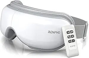 RENPHO Eye Massager with Heat and Vibration, Remote Control, Compression Bluetooth Music Temple Eye Massage Mask Rechargeable for Relax Eye Strain Dark Circles Eye Bags Dry Eyes Improve Sleep-White