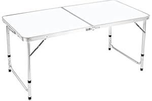 REQUISITE NEEDS Indoor Outdoor (4ft) Folding Camping Table Picnic Table with Adjustable Height, Aluminium Foldable Portable for Kitchen Garden Party Compact Small BBQ Picnic Table
