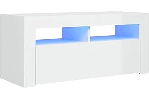 vidaXL TV Cabinet with LED Lights Hifi Stand Entertainment Centre Modern TV Unit Desk Lowboard Bedroom Living Room Furniture High Gloss White