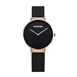 Hswt Armbanduhren Damen Mode Edelstahl Wasserdicht Mesh-Gurt Sehen Sie Sich Zubehör An Ultradünn Freizeit Frau Quarzuhr,A