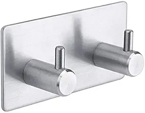 Leeonz Self Adhesive Hook Stainless Steel Hooks Hat Towel self Adhesive Hooks Strong Robe Coat Stick-up Stainless Steel Hanger for Kitchen Bathrooms Lavatory Closets, Water and Rust Proof