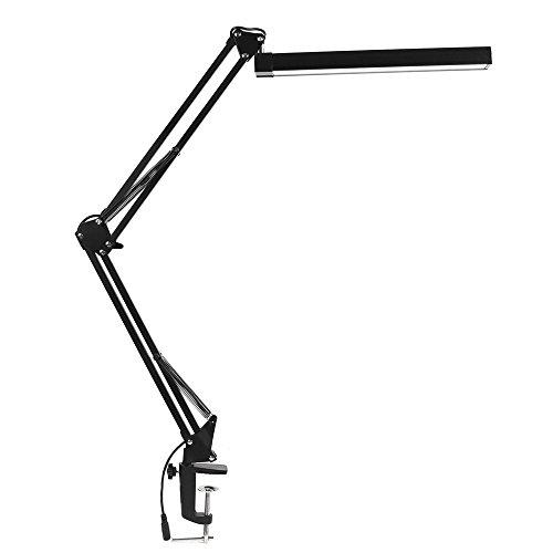 KANARS Lámpara de Escritorio LED, Lámpara de Mesa con Abrazadera, Brazo Oscilante de Metal Lámpara Regulable de Tareas, Tecnología de Cuidado Ocular, 7.4W, Negro