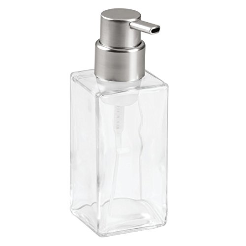 mDesign eckiger Schaumseifenspender wiederbefüllbar 414 ml Füllmenge – edler Seifenspender bzw. Seifenschaumspender aus Glas mit Pumpfkopf (silberfarben) – Farbe: durchsichtig / getönt - 3