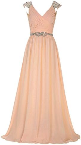 WAWALI Straps Crystal Prom Dresses Evening Party Gowns Foraml 12 Peach