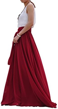 Melansay Beatiful Bow Tie Summer Beach Chiffon High Waist Maxi Skirt L,Wine Red