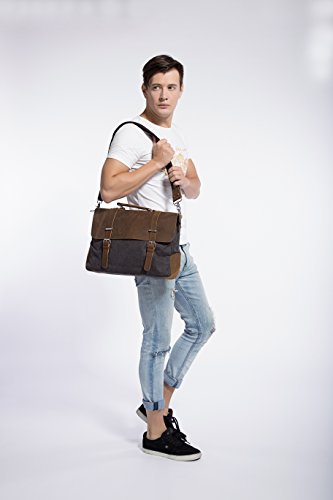 ECOSUSI Vintage Canvas Leder Aktentasche Umh  ngetasche Passend f  r max 14 7  Laptop