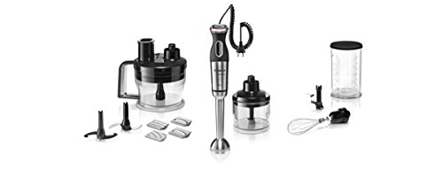 Bosch MaxoMixx MSM88190 - Batidora de mano, 800 W, regulador electrónico de velocidad, cúpula con cuatro cuchillas, set completo de accesorios, color negro y gris