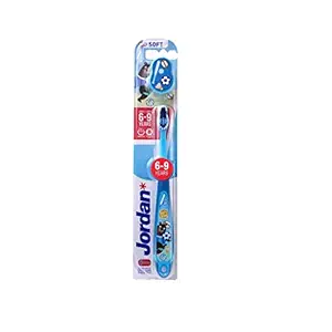 Jordan Step 3 Kids Toothbrush with Stand, 6-9 Years Tooth brush , Soft Bristles, BPA Free Kid Toothbrush (6-9Years Kid-Stand-Blue)