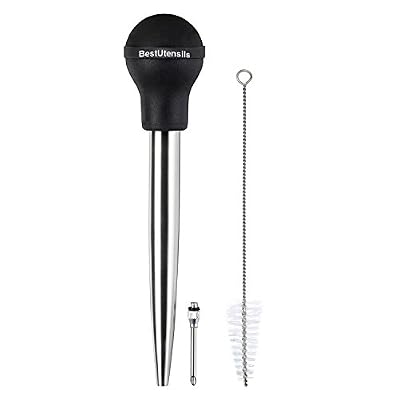 BestUtensils Meilleur Ustensiles en acier inoxydable Turquie Poire Look sophistiqué de qualité FDA en caoutchouc ampoule Y Compris Injecteur à marinade Aiguilles et brosse pour nettoyage facile