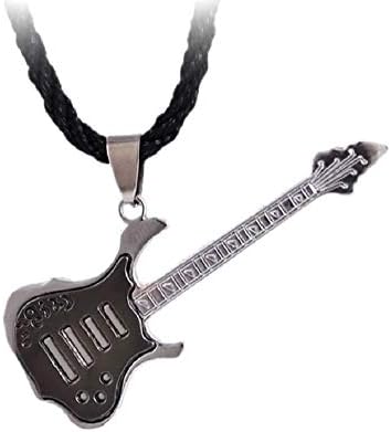 Black Guitar Necklace Pendant Chain Fancy Dress Gift Costume Musical Jewellery Men Boys Women Girls