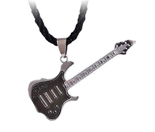 Black Guitar Necklace Pendant Chain Fancy Dress Gift Costume Musical Jewellery Men Boys Women Girls