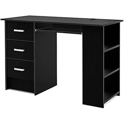 Homfa Bureau d'ordinateur Table PC Table de Travail avec Tablette à Clavier Trois Tiroirs et Trois Étages Bois 109x49x75cm (Noir)
