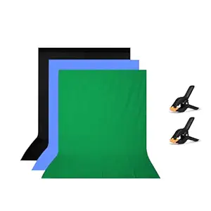 HIFFIN 8x12 ft Blue|Green|Black Screen, Photography Backdrop Background with 2 Clip, Chromakey Panel for Photo Backdrop Video Studio, Muslin Background Screen