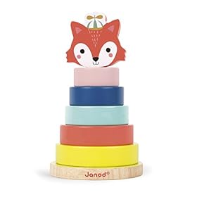 Janod – Empilable Renard, Baby Forest – Jeu Empilable en Bois – Jouet d&rsquo;Éveil – Développement de la Motricité Fine – Premier Âge – Multi Couleurs – Dès 1 An, J08014