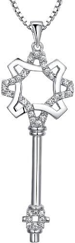 Sterling Silver Key W. Cubic Zirconia Pendant Necklace Come with Italian Box Chain s3y043N1