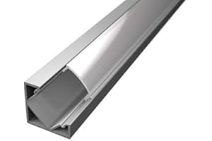 PIANETA LED Profilés en aluminium 45° 6063 TL1919 en barres de 2 m pour rubans à LED avec verre opaque ou transparent et bouchons et crochets de montage inclus (1 barre de 2 m, coque opaque)