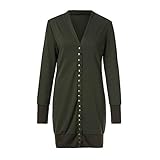 iHENGH Damen Winter Warm Bequem Mantel Lässig Mode Frauen Womens Open Front Button Down Strickjacke Pullover Langarm Plus lose Drapierung Jacke(Grün,M)