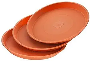 GINNIENTERPRISES Treated, 8 inch Bottom Tray(Plates/Saucer) Terracotta Color (Set of 12) for 10 inch Plastic Pot