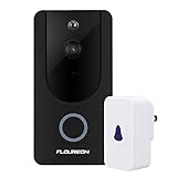FLOUREON Sonnette Vidéo HD 720P Video Doorbell sans Fils Sonnette de Porte Interphone Détection de Mouvement PIR Vision Nocturne, Vidéo bidirectionnelles