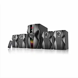 Foxin FMS 5450 Multimedia Speaker 4.1 CH with Subwoofer, Bluetooth & Remote Control, USB Slot, AUX Input, Built in FM Radio, Remote Control, RGB Lights, Black