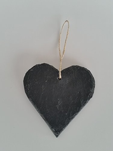 12 Stück Herz aus Schiefer 95mm Schieferherz mit loch zum aufhängen und Kordel Schnur - 2
