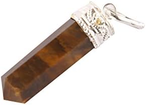 Aatm Reiki Energized Gift Natural Crystal Tiger Eye Gemstone Chakra Charm pointed Pendant Unisex for Healing.