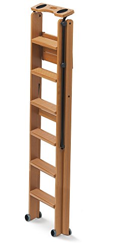 Bibliotheksleiter – 6 Stufen Trittleiter aus Massivholz, Kirschfarben - 4
