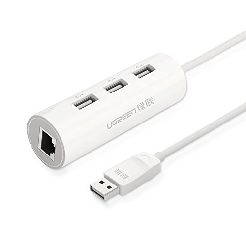 UGREEN 3 Ports USB 2.0 Hub mit rj45 Lan Fast Ethernet Netzwerkadapter Konverter 100 Mbps für Windows 10/8.1/8/7/Vista/XP,Mac OSX 10,6 bis 10.11,Linux und Chrome OS,Chromebook, PC oder Laptop Weiß
