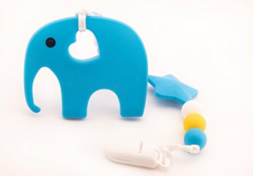 Baby Boy Silicone Teether and Dummy/Soother Clip 2-in-1 BPA Free Great Gift idea for Newborn Baby Shower or Baby Hampers Made from 100% Silicone Elephant Design by Babi London