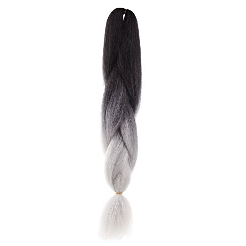 UQ 24" 1PC Two Tone Colors Black Light Grey Ombre Braiding Hair Synthetic Fibers Extension 100g