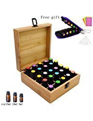 aromaterapia olio essenziale di bambù di legno Storage box contiene 5 - 10 - 15 ml, Fit for Young Living, Pure Body Naturals, Doterra e altri, con portachiavi, ambra flaconcini tappo, etichette, contagocce