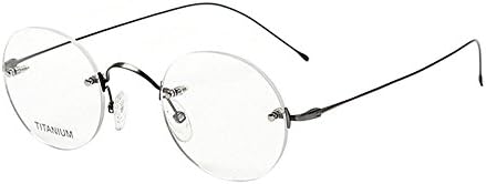 Tianou Pure Titanium Rimless Round eyeglasses frame (GUN COLOR)