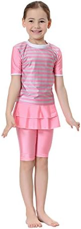 LSHEL Girls Kids Swimsuit Beachwear Swimwear Children Swimming Costumes Modest Muslim Swimwear Pink X-Large