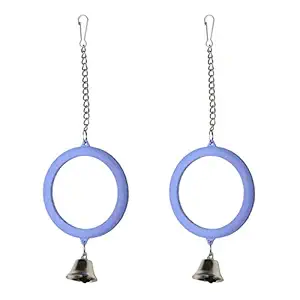 Wontee 2PCS Bird Mirror with Bell Parrot Hanging Interactive Playing Toy for Cockatiel Parakeets Canaries Budgie Cage Accessories (Blue)