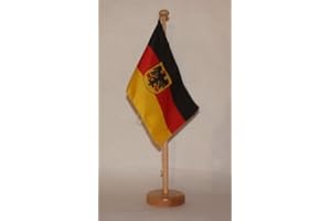 BUDDEL-BINI Deutschland mit Adler Bundesadler Tischflagge 15x25 cm in Profiqualität, wahlweise mit oder ohne 42 cm Massivholz - Tischständer