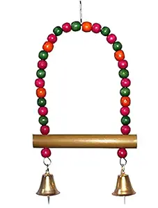 Emily Pets Playful Natural Wood Bead Hanging Hammock Swing Toy Cage Accessories for Cockatiel, Lovebird, Budgerigar, African Grey, Parrot, Canary, Budgeri Birds (Small, Medium & Large Birds)