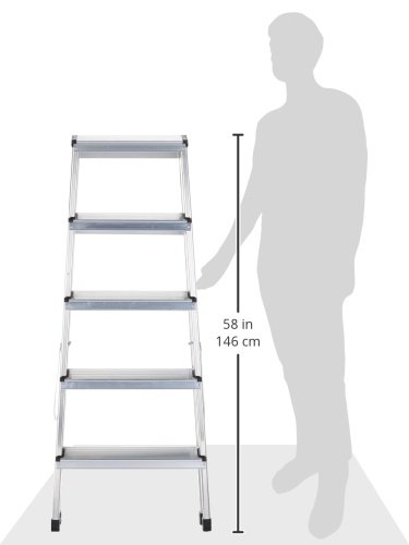 Hailo 8655-001 Aluminium Sicherheits-Doppelstufenleiter L90 – 2 x 5 Aluminiumstufen - 4