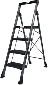 Plantex Heavy-Duty Mild-Steel Hulk Folding 4 Step Ladder for Home with Advanced Locking System - 4 Wide Step Ladder(Grey-Metallic)