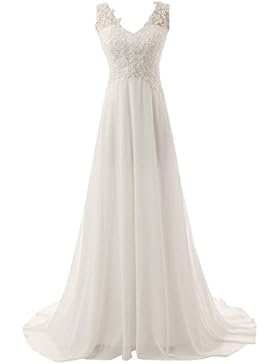 JAEDEN Elegante V-Ausschnitt Spitze Chiffon Hochzeitskleider Brautkleid Brautmode Lang