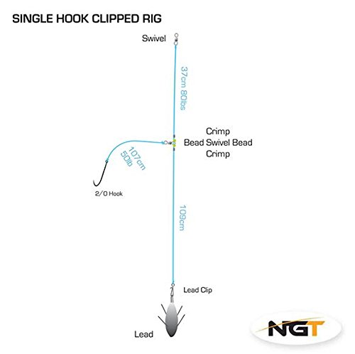 Bulk Purchase 10 x NGT Single Hook Clipped Sea Fishing Rigs