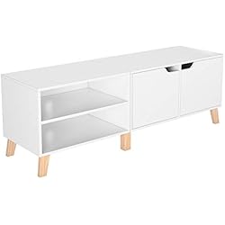 Homfa Meuble TV Table de Salon Scandinave Table Basse Bois pour Bureau TV 140x48x40cm (Blanc)